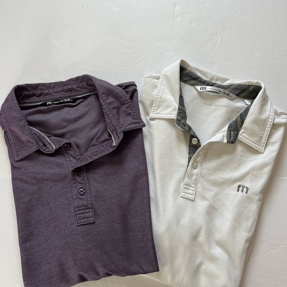 Travis Mathew Set of Two Polo Golf Shirts Short Sleeve Size Large Purple White